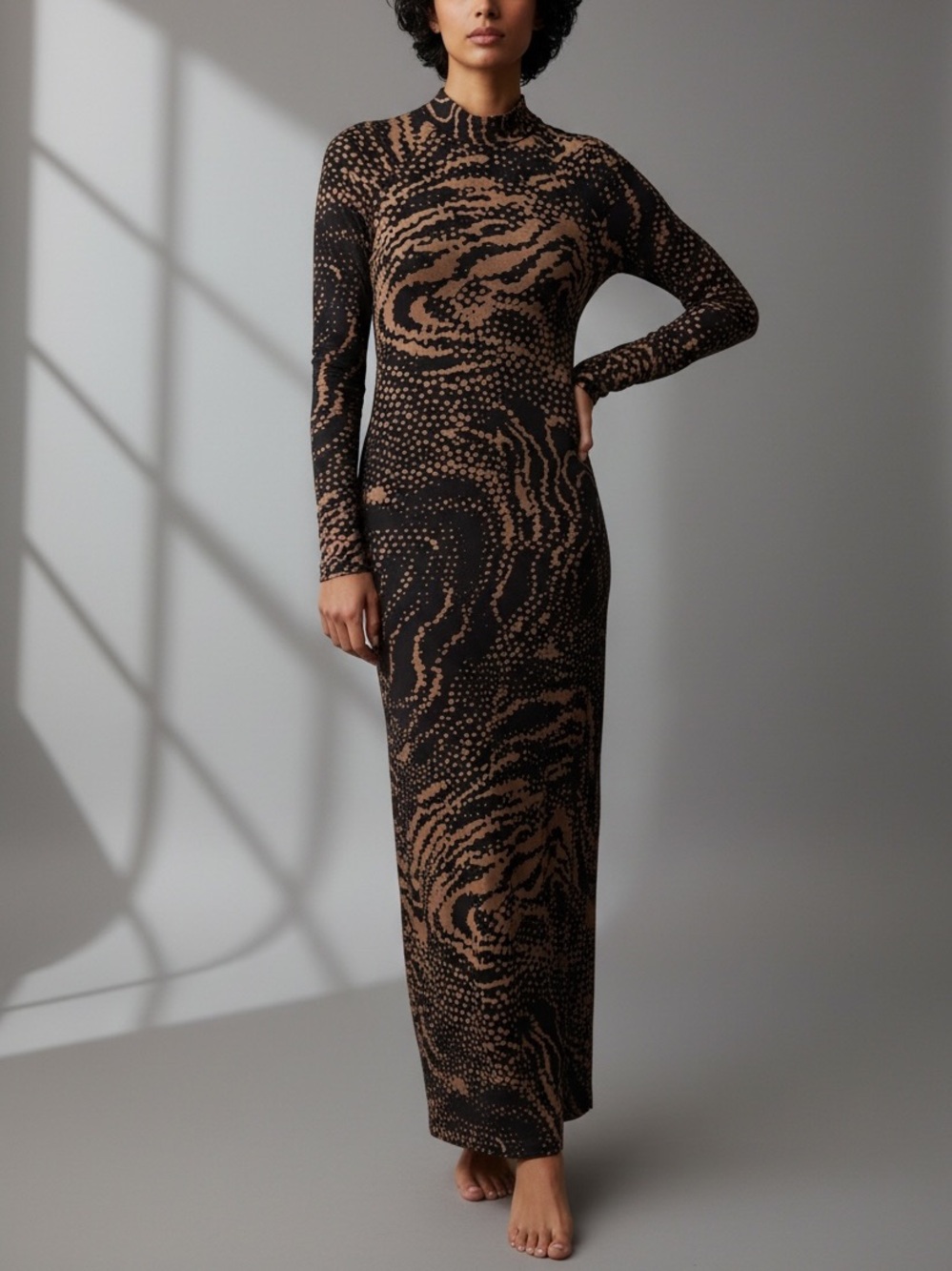 UNTITLED MOTION Mockneck Ling Sleeve Abstract Printed Dress, SMALL